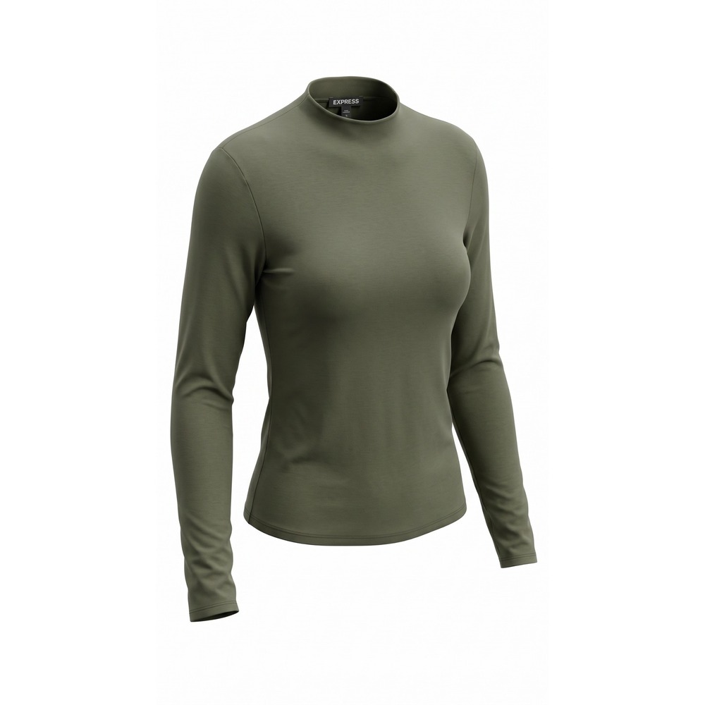Express Womens‎ Olive Green Mock Neck Long Sleeve Top Stretch Jersey XL